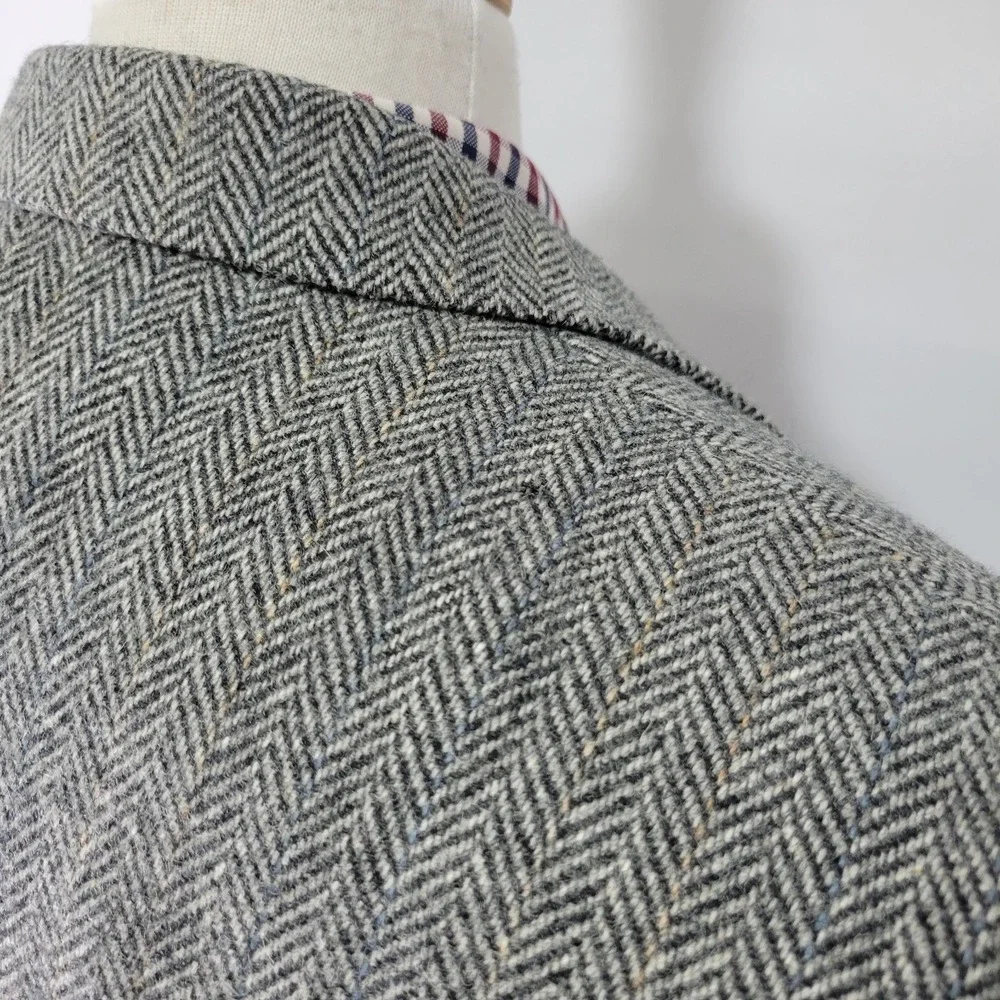 Joe Namath Men's‎ Tweed Sport Coat Blazer Two Button Gray Herringbone Wool 46L